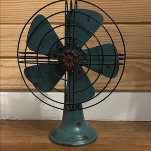Vintage Style Teal Metal Fan Rustic Farmhouse Retro Faux decor